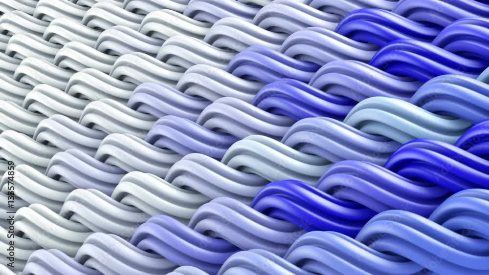 Poster white blue curles ornament. abstract background. computer generated seamless loop 3d animation 4k uh
