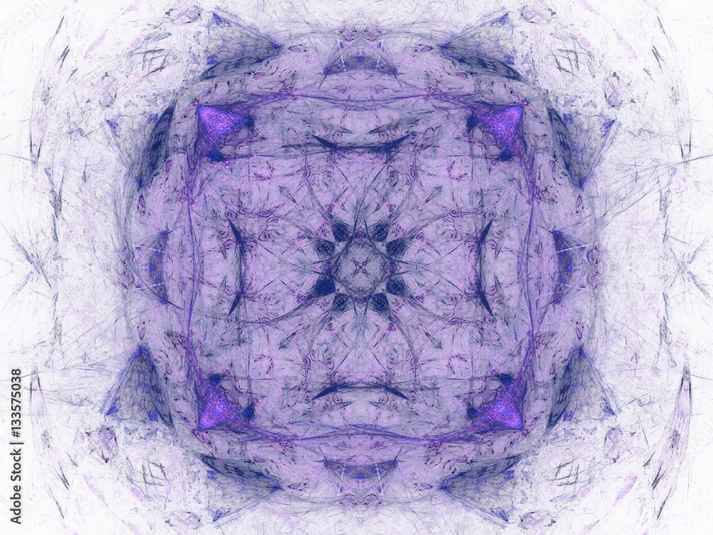 Poster 3d rendering with blue abstract fractal pattern