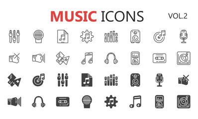 Simple modern set of music and audio thin line icons. Premium symbol collection. Vector illustration. Simple pictogram pack. Editable Stroke.
