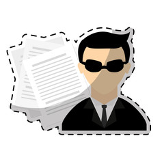 document pages and hacker avatar character icon over white background. cyber security design. vector illustration