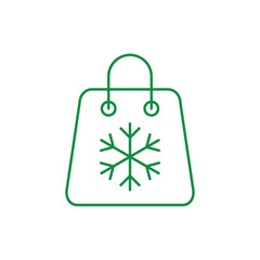 shop handle bag with snowflake line vector icon green on white background