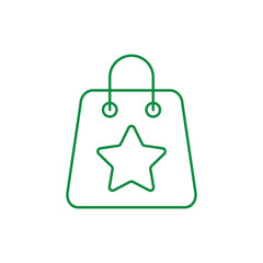 shop handle bag store package with star line vector icon green on white background