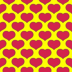 Seamless pink hearts for Valentine's Day pattern on yellow background