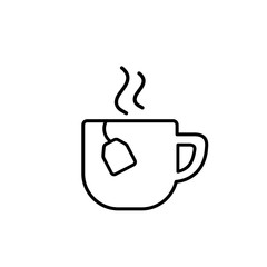 cup of tea with steam hot drink line icon black on white