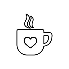cup of coffee tea with steam line icon black on white