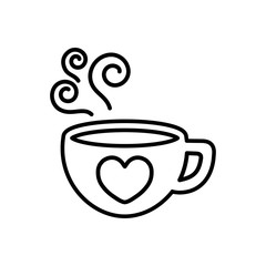 cup of coffee tea with steam line icon black on white