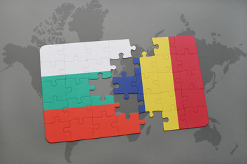 puzzle with the national flag of bulgaria and chad on a world map