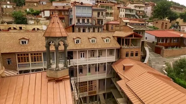 AERIAL: view of old Tbilisi, Georgia