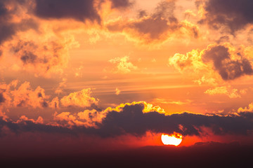 colorful dramatic sky with cloud at sunset