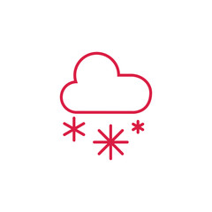cloud snow snowflackes winter red on white line icon