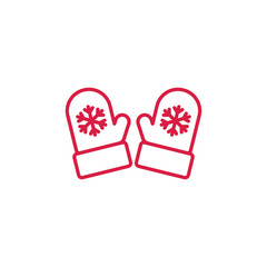mitten mittens glove gloves pair potholder hand arm care red on white line icon
