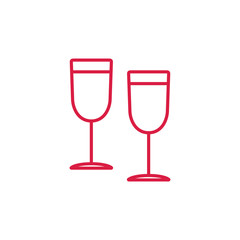 alcohol drink, champagne, couple of glasses, two, glass red on white line icon