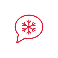 dialog bubble cloud winter snow snowflake cold red on white line icon