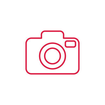 camera media photo digital red on white line icon
