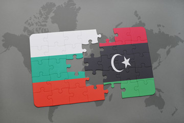 puzzle with the national flag of bulgaria and libya on a world map