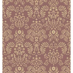 Behang Seamless brown background with yellow pattern in baroque style. © bulbbright