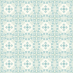 Seamless light background with green pattern in baroque style.