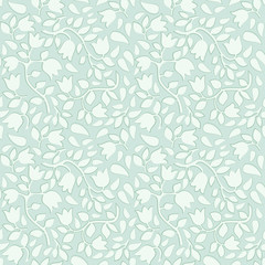 Seamless green background with light tulips pattern.