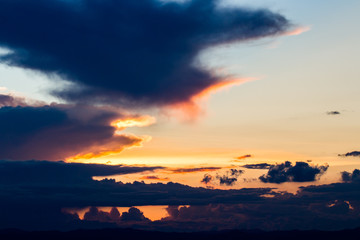 colorful dramatic sky with cloud at sunset