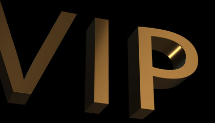 VIP - Very important person, gold on black background, 3d render