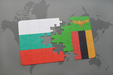 puzzle with the national flag of bulgaria and zambia on a world map