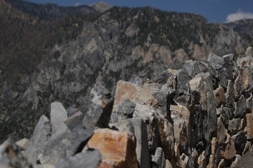 Rock barrier on mountain road.