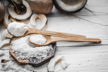 still life with coconut and  flakes
