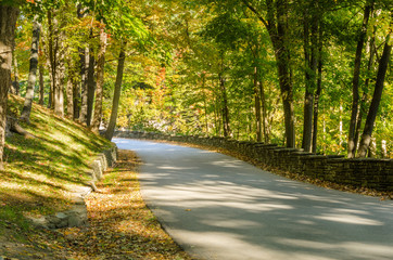 Deserted Mountain Road on a Sunny Autumn Day
