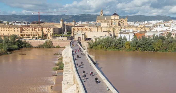 View on Puente Romano bridge from top of Torre De Calahorra tower in Cordoba, Andalusia, Spain
