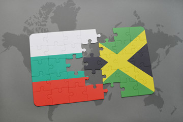 puzzle with the national flag of bulgaria and jamaica on a world map