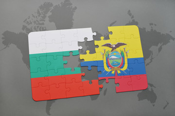 puzzle with the national flag of bulgaria and ecuador on a world map