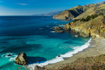 Afternoon sunlight on a secluded beach in Big Sur