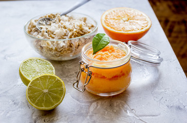 organic citrus scrub homemade on gray background