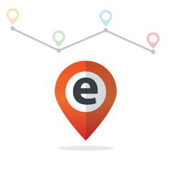 Initial Letter E  With Pin Location Logo on Maps
