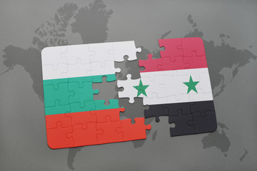 puzzle with the national flag of bulgaria and syria on a world map