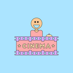 Cinema Ticket Office Vector illustration in flat style Seller sells tickets to cinema