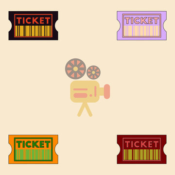 movie ticket Vector illustration Collection in flat style cinema ticket with barcode