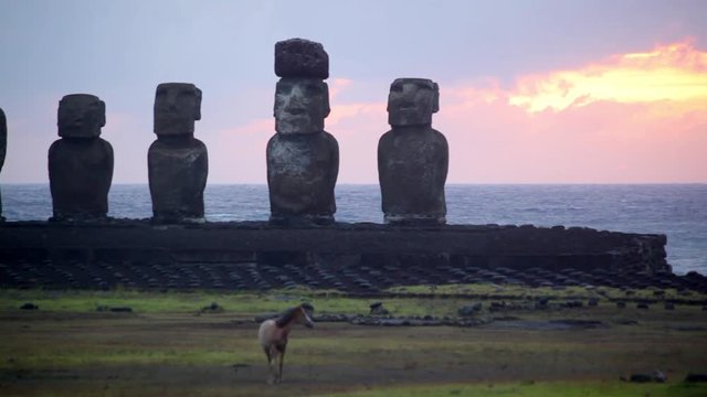 Easter Island statues on a sunny day.