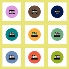 Collection of stylish vector icons in colorful circles building factory
