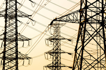 silhouette of high voltage electrical pole structure