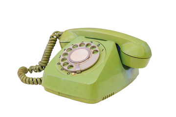 Green retro telephone isolated
