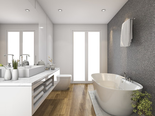 Obraz na płótnie Canvas 3d rendering wood bathroom and toilet with daylight from window