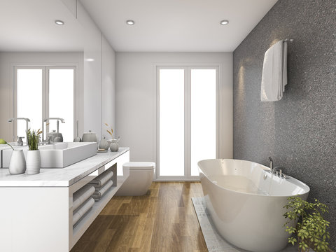 3d rendering wood bathroom and toilet with daylight from window