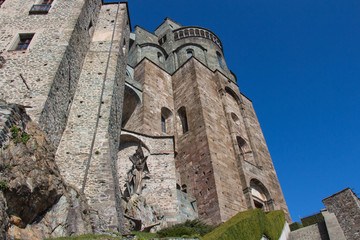 Front fragment of Saint Michael's Abbey in Val di Susa. Piedmont. Italy.