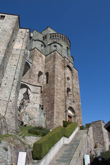 Fototapeta na wymiar Facade of Saint Michael's Abbey in Val di Susa. Piedmont. Italy.
