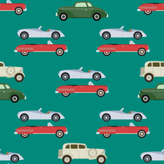 Retro car seamless pattern vector illustration.