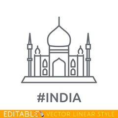 Taj Mahal, India. Editable line icon. Stock vector illustration.