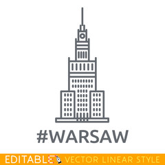 Warsaw. Palace of Culture and Science. Editable line icon. Stock vector illustration.