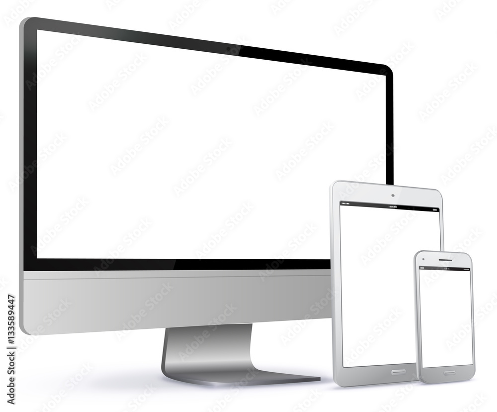 Canvas Prints computer screen, tablet computer and smart phone vector illustration isolated on white.