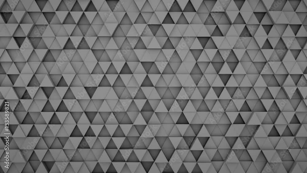 Poster grey triangles extruding. abstract geometric background. 3d render seamless loop smooth animation. 4